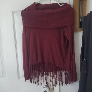 MICHAEL Michael Kors Cranberry Turtleneck Sweater with Fringe